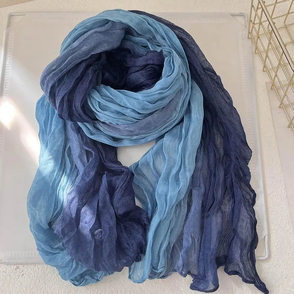 2025 Cotton Hemp Pleated Scarves Women's Gradient Color Linen Scarf  Fashionable Trend Fold Shawl Windproof Sand Proof Headscarf