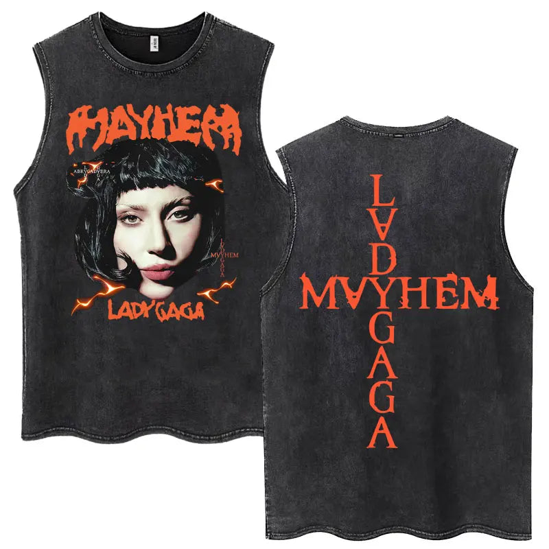 Lady Gaga The Mayhem Ball Tour 2025 Washed Tank Tops Fashion Men Women Vintage Y2K Sleeveless T Shirt 100% Cotton Oversized Tees