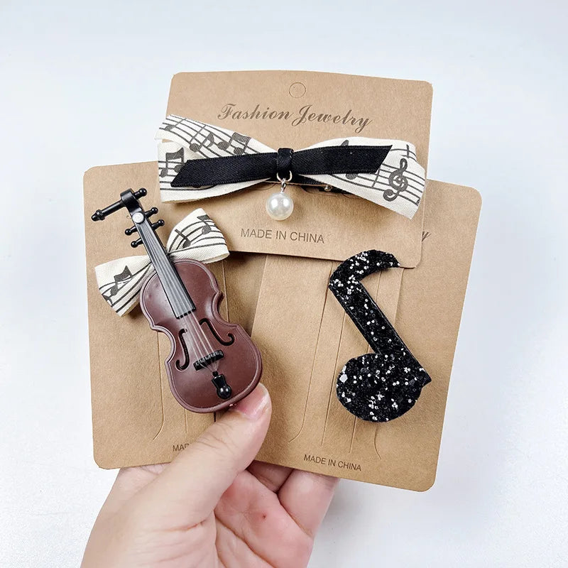 New Music Girl Hair Clips, Cute Piano & Violin Art Style, Kid-Friendly Non-Damaging Hair, Fashionable Princess Accessories