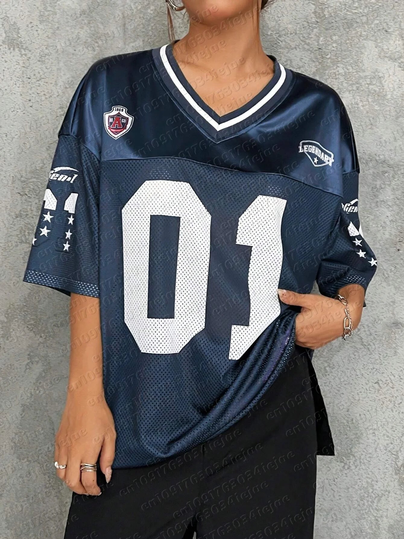 American Sports Fashion V-Neck T-Shirt Street Y2K Hip-Hop Jersey Women's Loose Breathable Quick Drying Casual Versatile Top