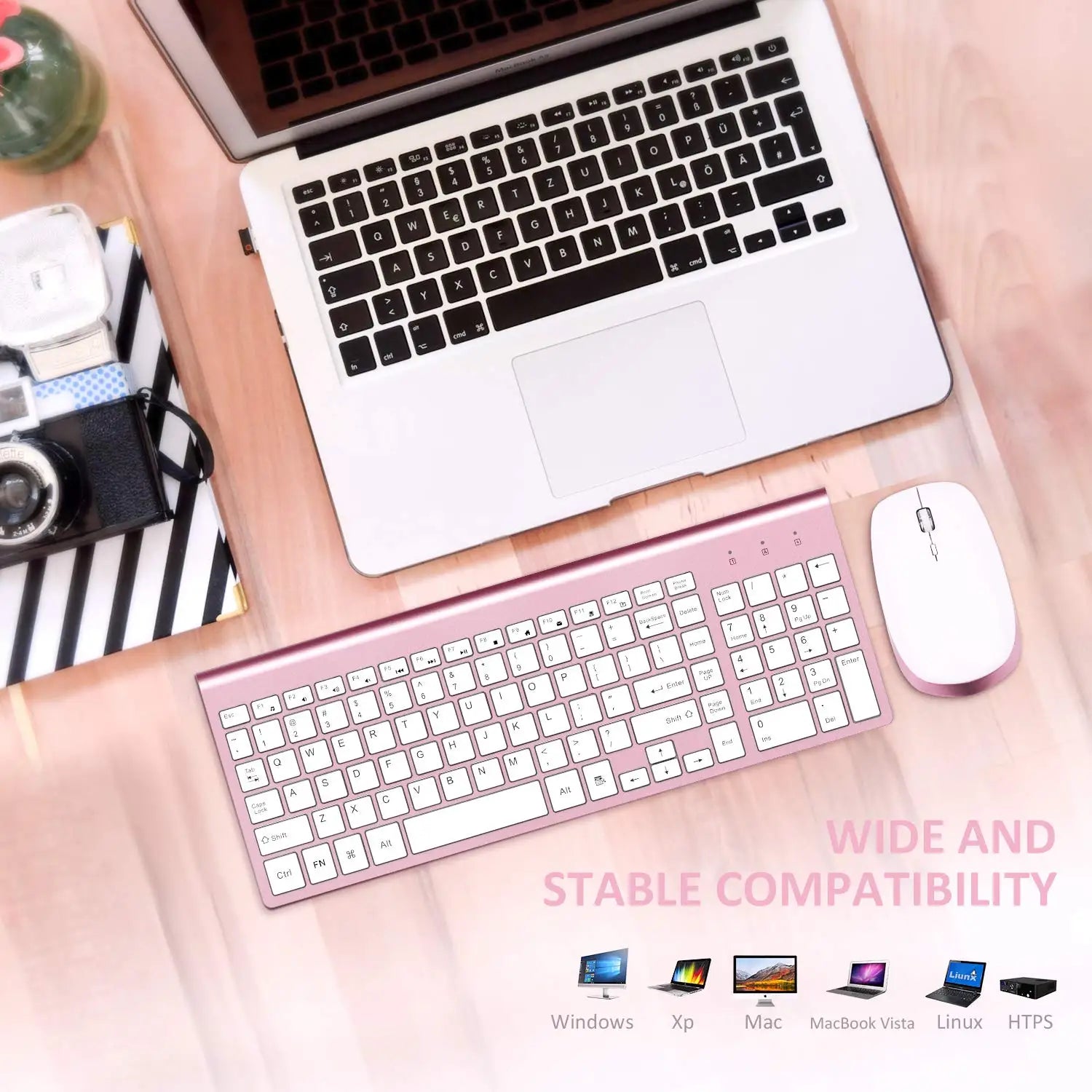 Ergonomic 2.4G Wireless Keyboard and Mouse Combo for PC/Laptop/Desktop,104Key Keyboard Set with 1600DPI Noiseless Click Mouse