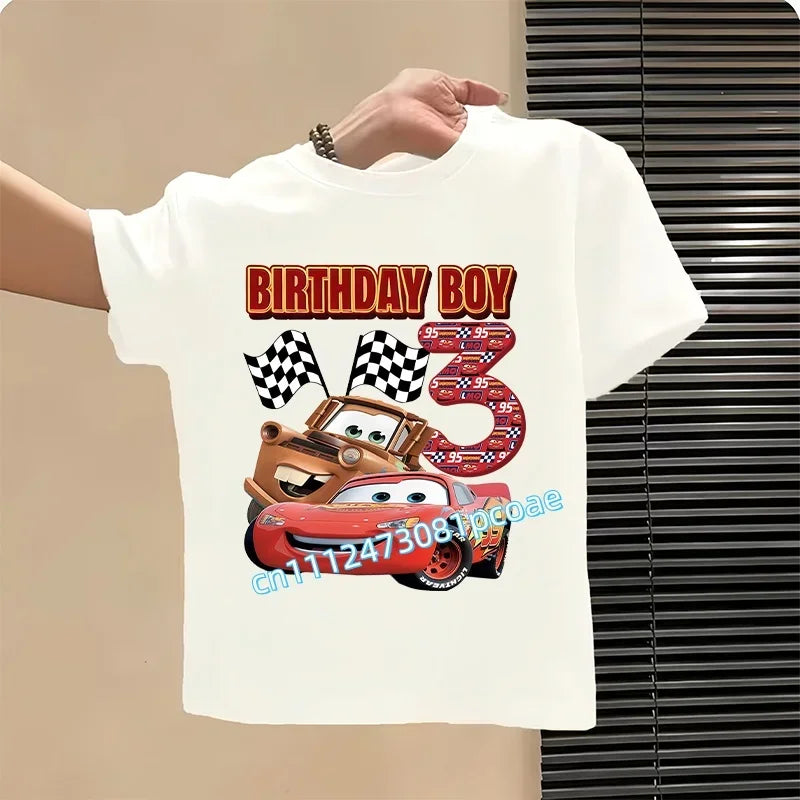 Lightning McQueen Number T-Shirt Simple Basic Toddler Short Sleeve Anime Trend Anime Cartoon Summer Tops Birthday Clothes Gift