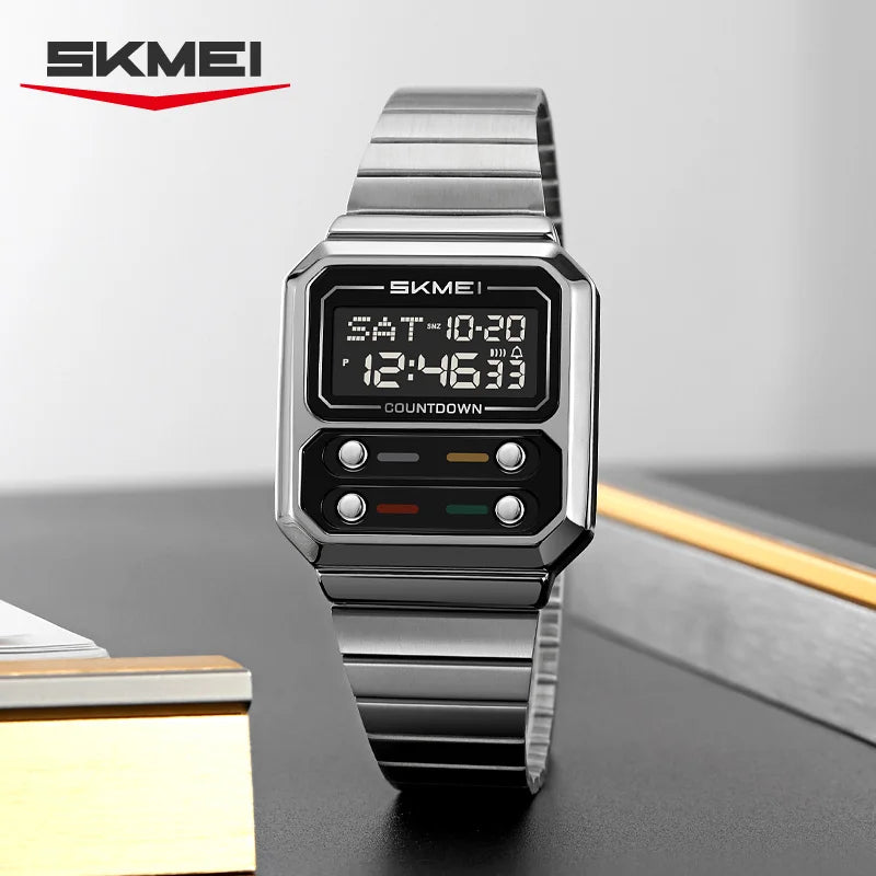 SKMEI 2448 Luxury Stainless Steel Digital Watch for Men Waterproof Countdown Shockproof Mens Wristwatches Relojes Para Hombre