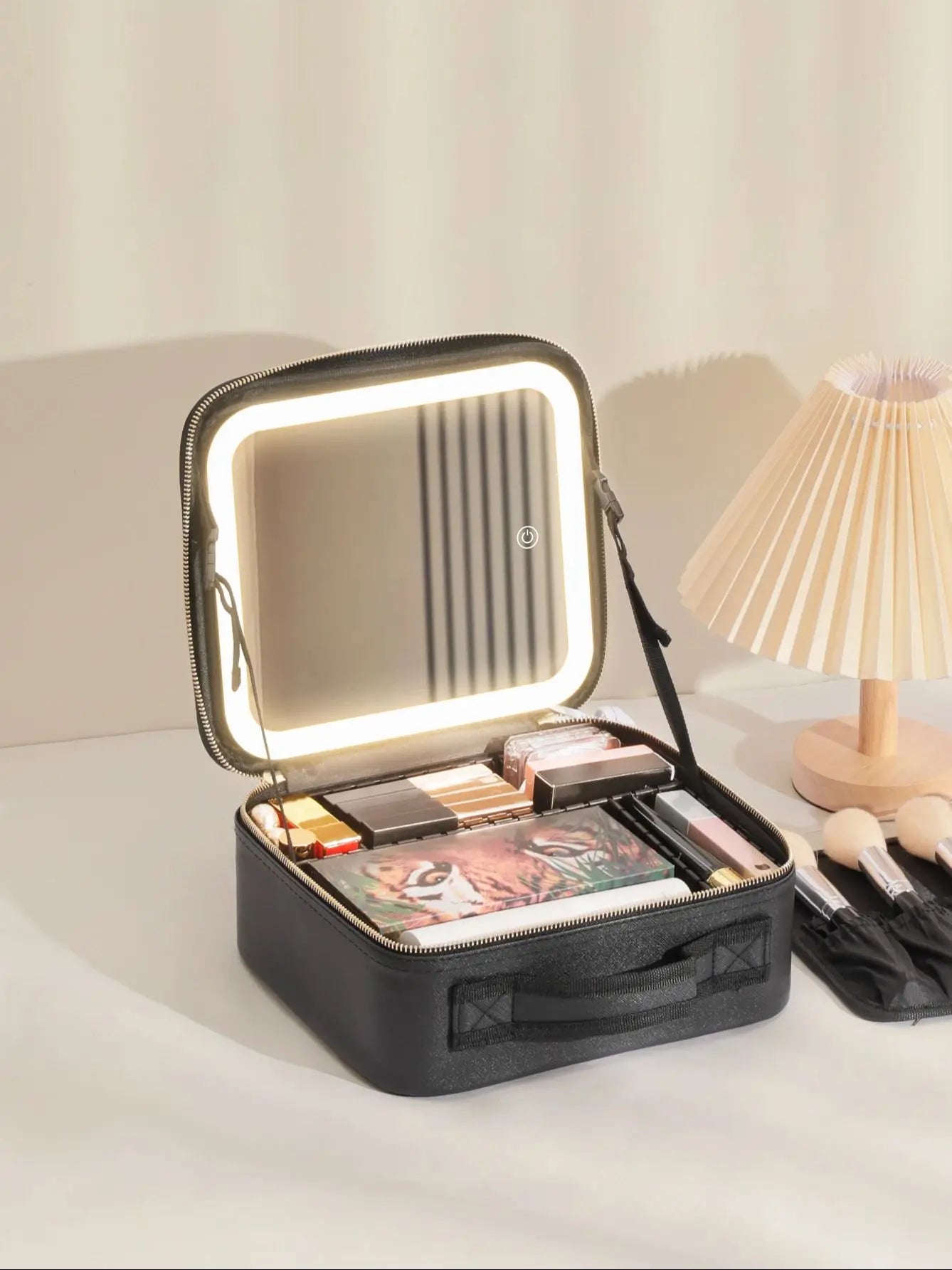 3 Color Train Case Mirror, White Portable Makeup Case Waterproof Organizer with Adjustable Dividers, Cosmetics Storage Case Gift