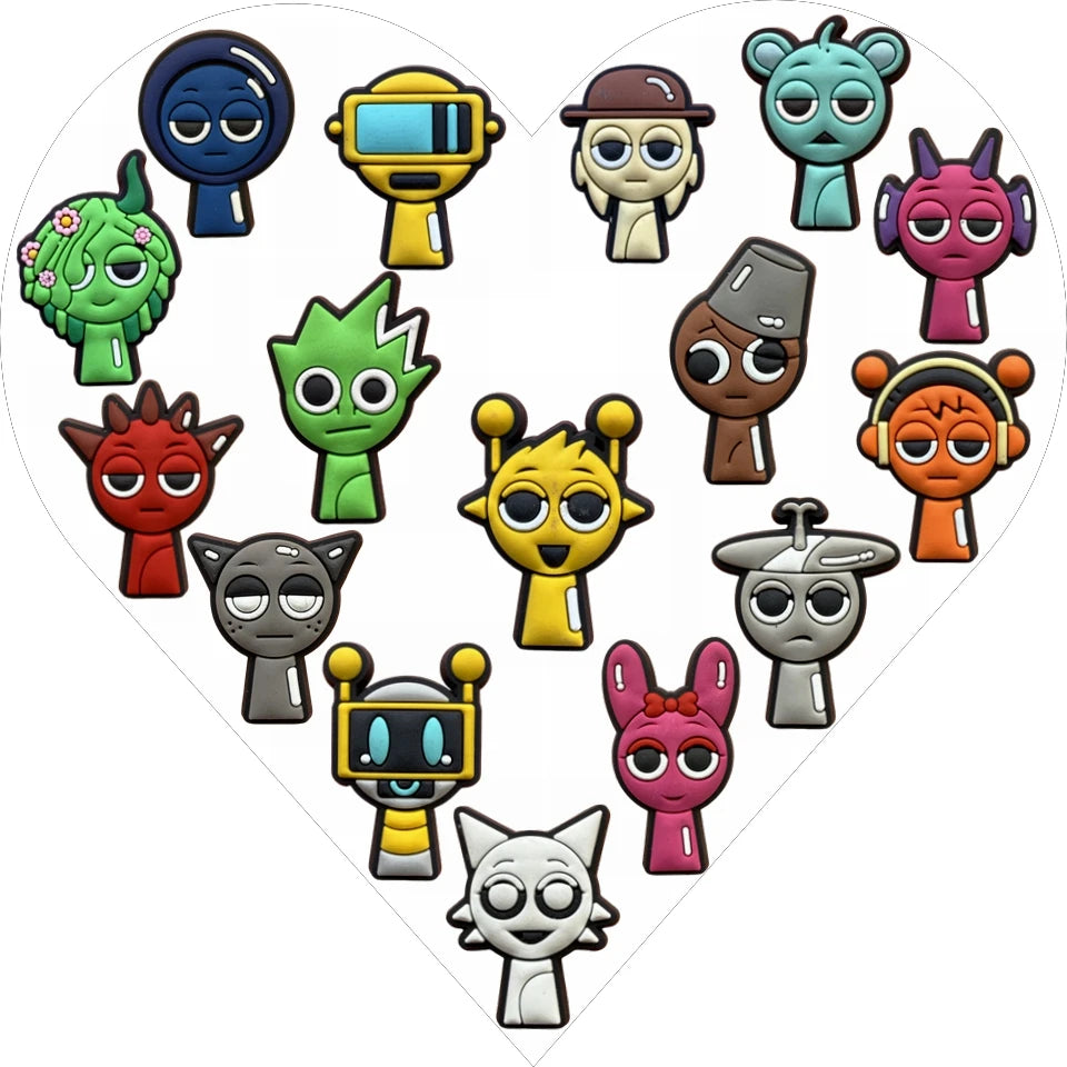 16pcs/set Sprunki Plush Shoe Charms Cartoon Series for Shoe Charms Accessories for DIY  Classic Clog Shoe Decoration Kids Gifts