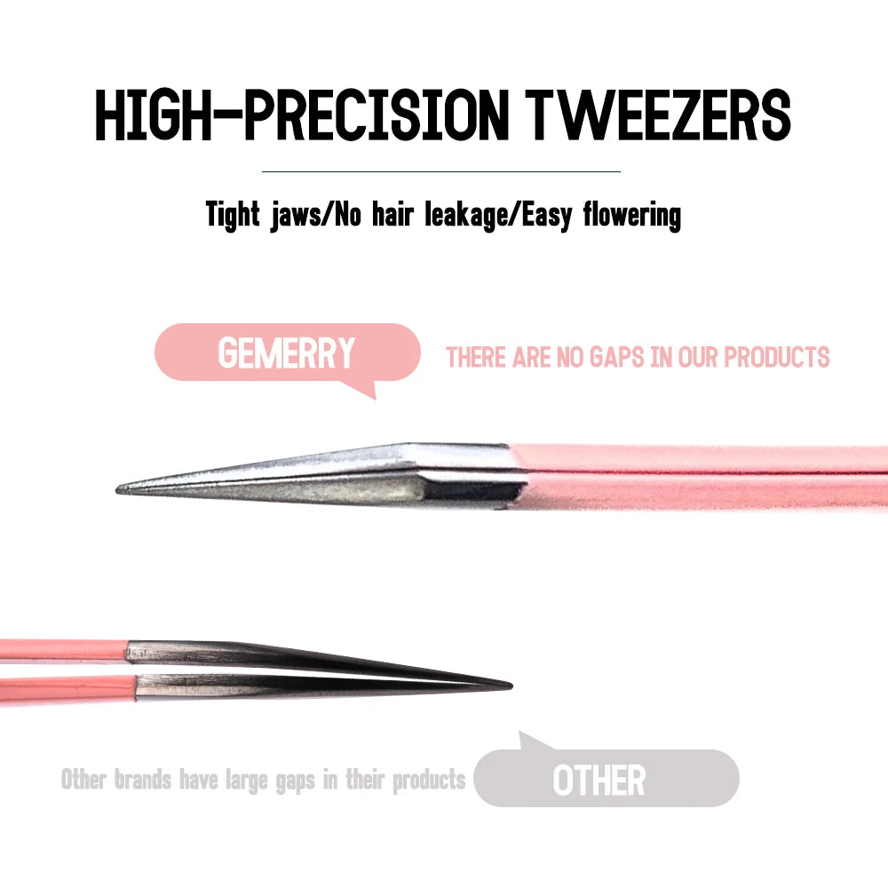 GEMERRY Eyelash Pink Strawberry Stainless Steel Superhard Tweezers For Lash Extension High Precision Anti-Static Makeup Tweezer