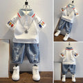 2-10 Years Kids Boys Clothes Set Summer Short Sleeve Cartoon Print Lapel T-shirt And Denim Shorts 2PCS Children Tracksuit Outfit