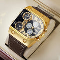 Luxury Square Decorative Five-eyes Dial Men Business Watch Casual Oversized Leather Strap Quartz Sports Wristwatch (Without Box)
