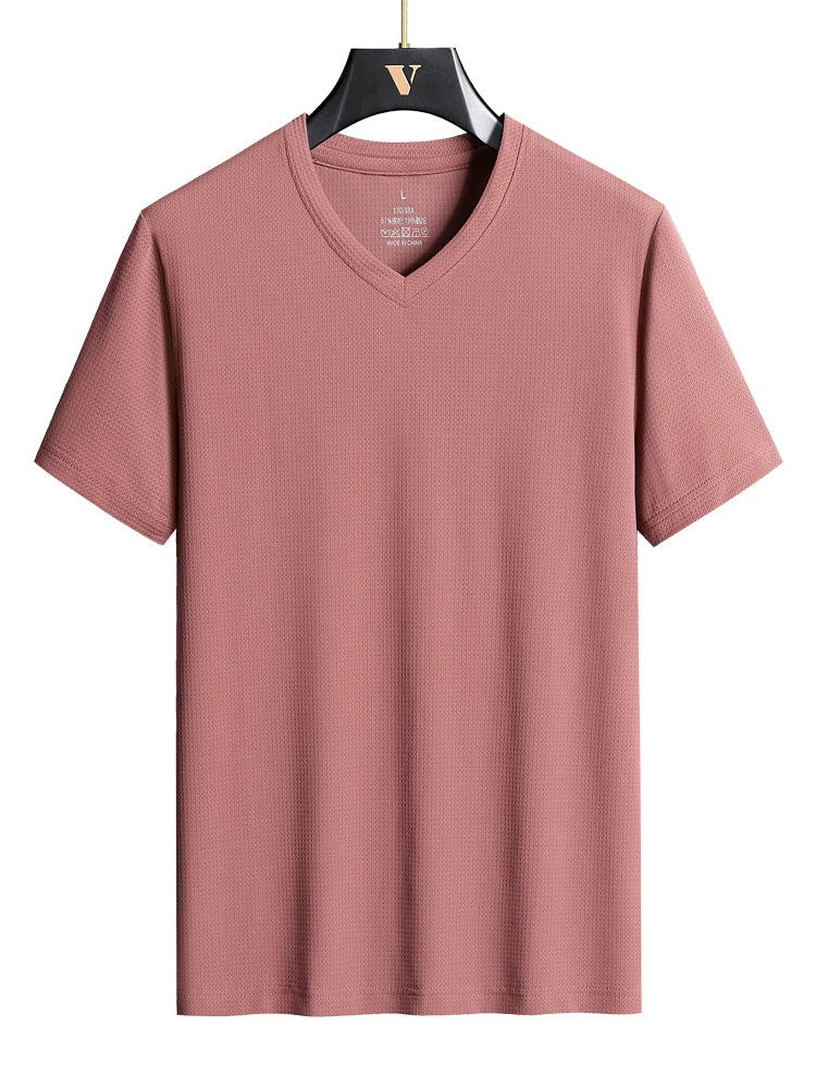 Plus Size 7XL 8XL 9XL Summer V-Neck T-shirts For Men Ice Silk Cooling Quick-dry Breathable Men's Short-sleeved T Shirts