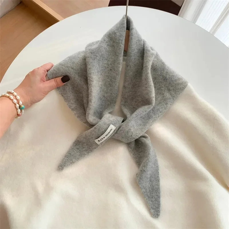 Korean Stripe Triangle Scarf 100% Wool Triangular Scarf Men Women British Niche Headscarf Knitted  Multi-functional Warm Scarf