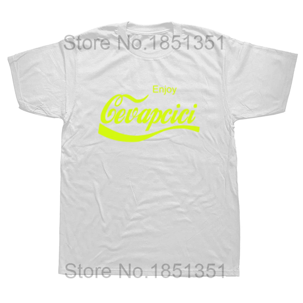 Enjoy Cevapcici Red T Shirt Print for Men Cotton New Cool Tee Cola Parody Retro Vintage Balkan Croatia Serbia Macedonia Cevape