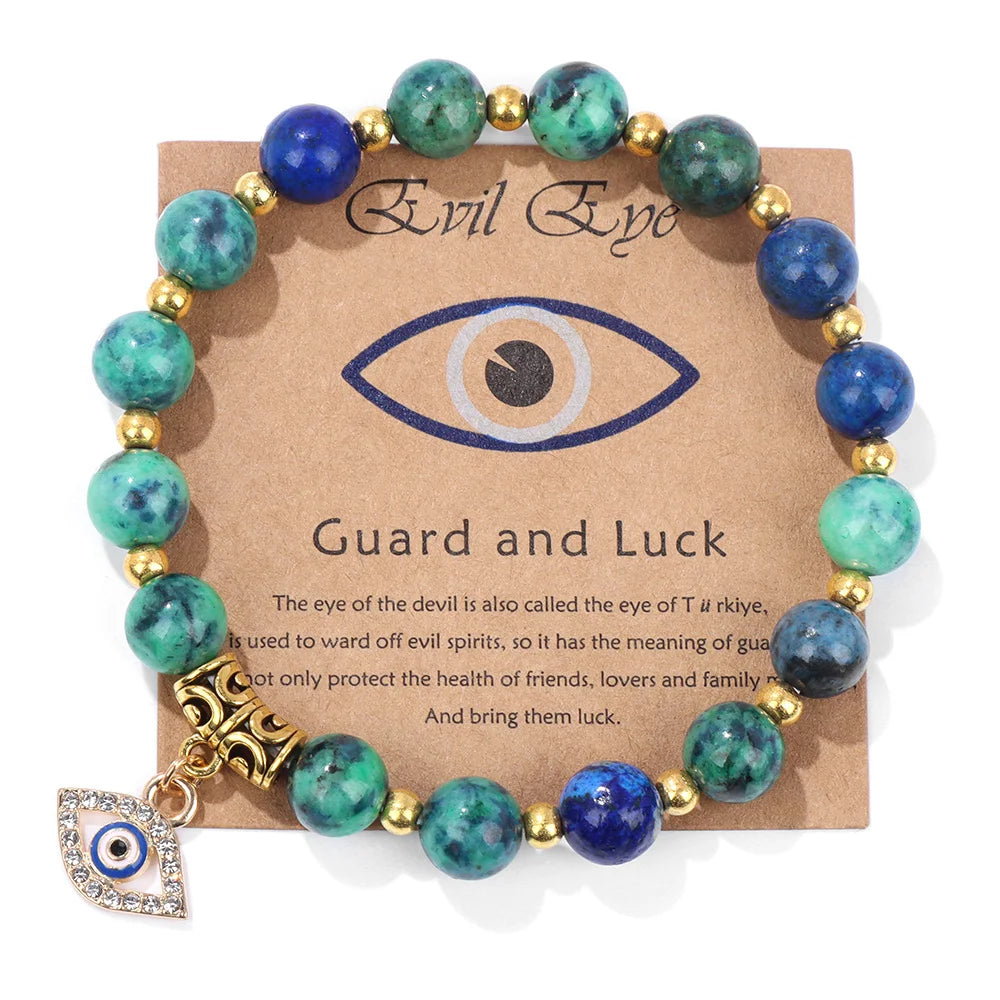 Green Aventurine Stone Card Bracelet Turkish Evil Eye Pendant Bracelets For Women Men Luck Protection Pray Meditation Jewelry