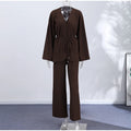 Casual Pleated Cardigan Pants Set V-neck Drop Shoulder Flared Sleeves Belt Waist Shirt Wide Leg Pants 2026 Chic Lightweight Sets