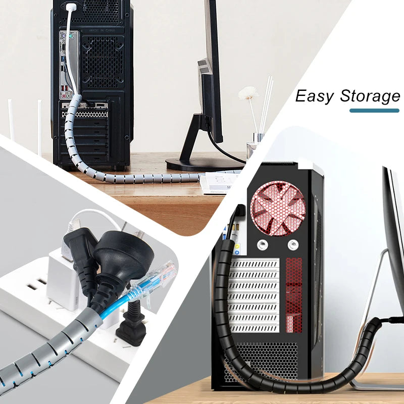 Black Cable Wire Protector Cable Organizer Management Pipe Flexible Wire Wrap Line Coiled Tube Office Cord Sleeve Cover 2M