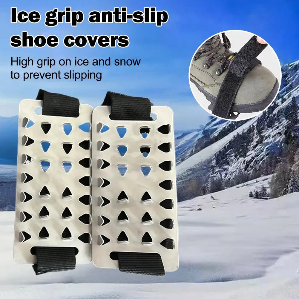 1 Pair Adjustable Stainless Steel Snow Claw Ice Grippers With System - Heavy-Duty Winter Climbing, Walking, Driving Grips Tool