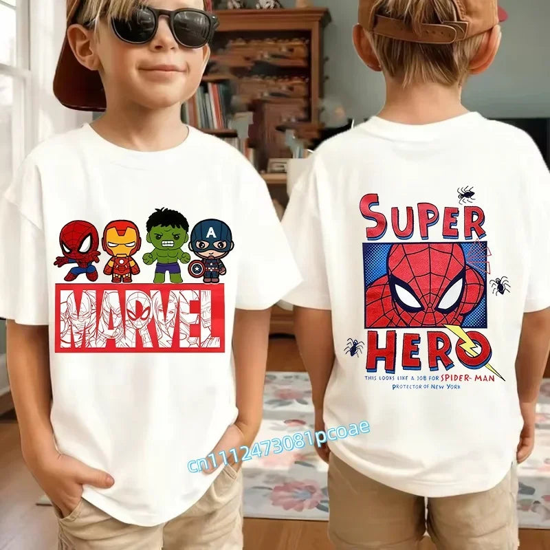 Kids Summer Cute Spider-Man Print Children's Short-Sleeved T-Shirt for Girls Boys 100% Cotton - Fashionable Short Sleeve