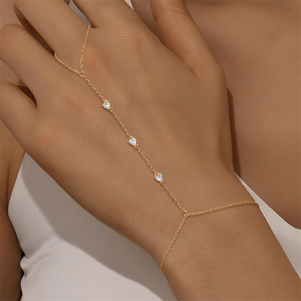 ROXI 925 Sterling Silver Heart/Star Zircon Bracelet With Finger Design For Women Hand Chain Accessories Party Jewelry Gift