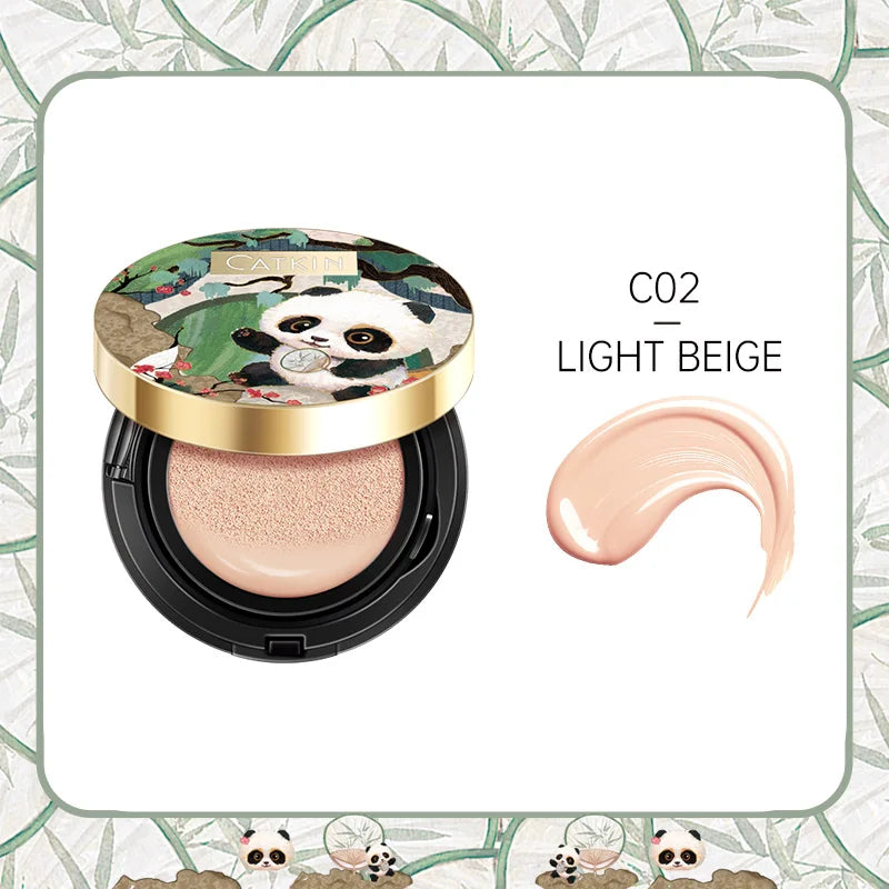 CATKIN Panda Land Full Coverage Cushion Fondation, Breathable Hydrating Nourishing Poreless Face Makeup Save for Sensitive Skin