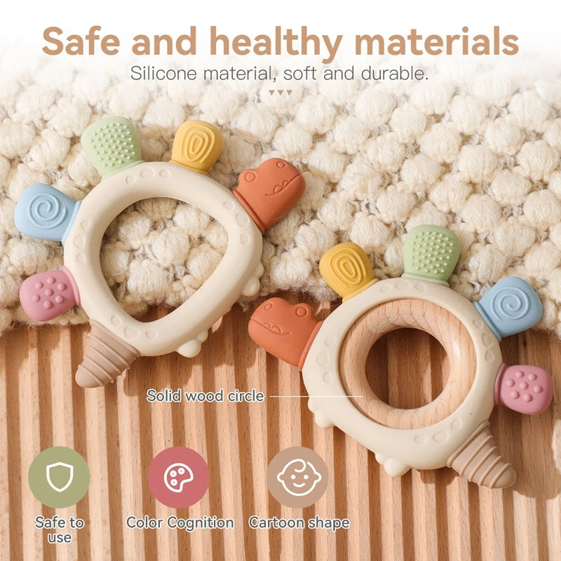 BPA-Free Baby Dinosaur Silicone Teether Sensory Toy Easy to Grip Infant Care Food Grade Baby Toy Newborn Gift Babies Accessory