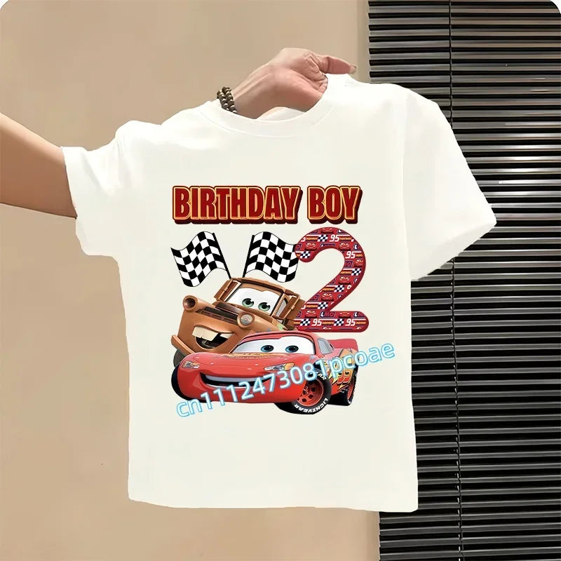 Lightning McQueen Number T-Shirt Simple Basic Toddler Short Sleeve Anime Trend Anime Cartoon Summer Tops Birthday Clothes Gift