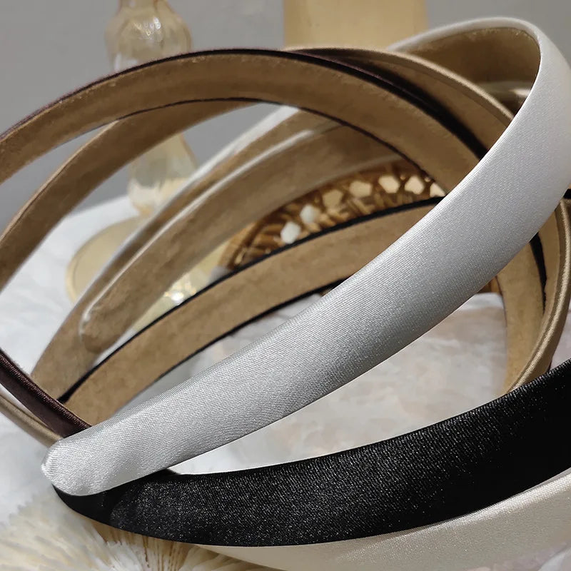 French style thin edge chic hairband pure color vintage silk hair accessory