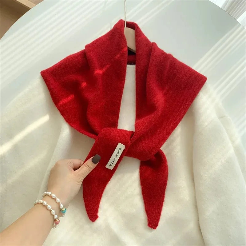 Korean Stripe Triangle Scarf 100% Wool Triangular Scarf Men Women British Niche Headscarf Knitted  Multi-functional Warm Scarf
