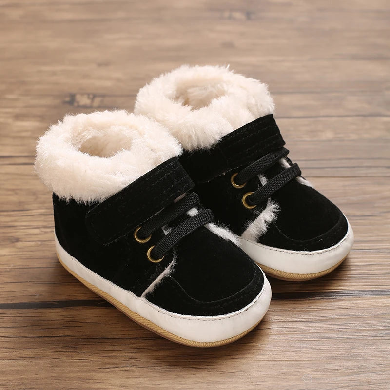 HAIZHIW 0-18M NEW Winter Baby Boys Girls High Tops Sneakers Rubber Anti-Slip Sole Fleece for Warmth Infant Newborn Shoes