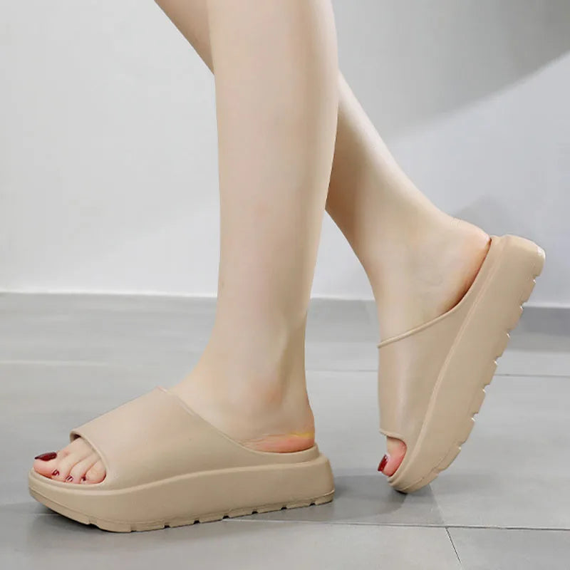 Comwarm Women Platform Slippers Soft EVA Thick Sole Sandals Fashion High Bottom Flat Heel Slippers Non-slip Casual House Slides