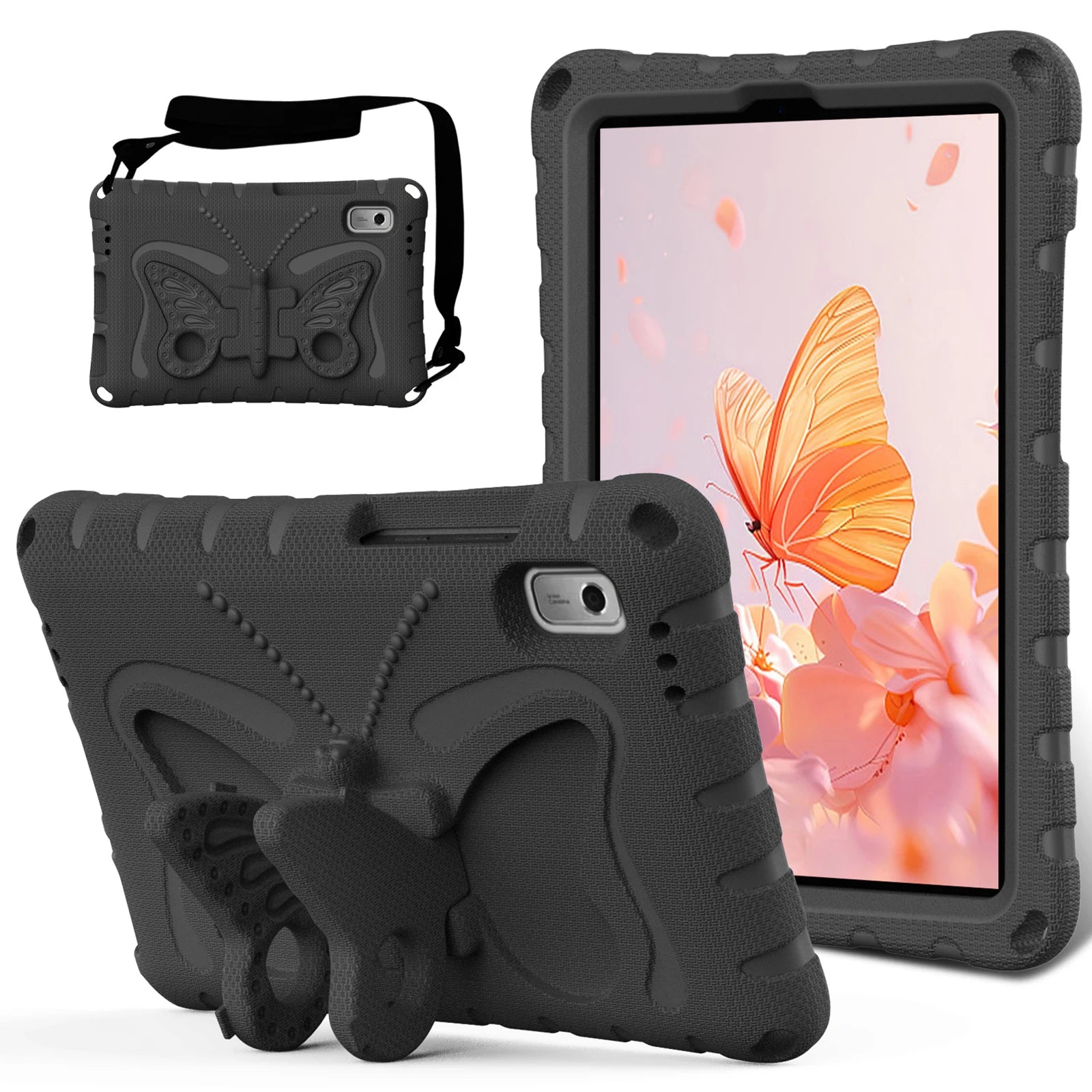 For Lenovo Tab M9 Case Butterfly Kickstand EVA Tablet Cover with Shoulder Strap - Mint Green