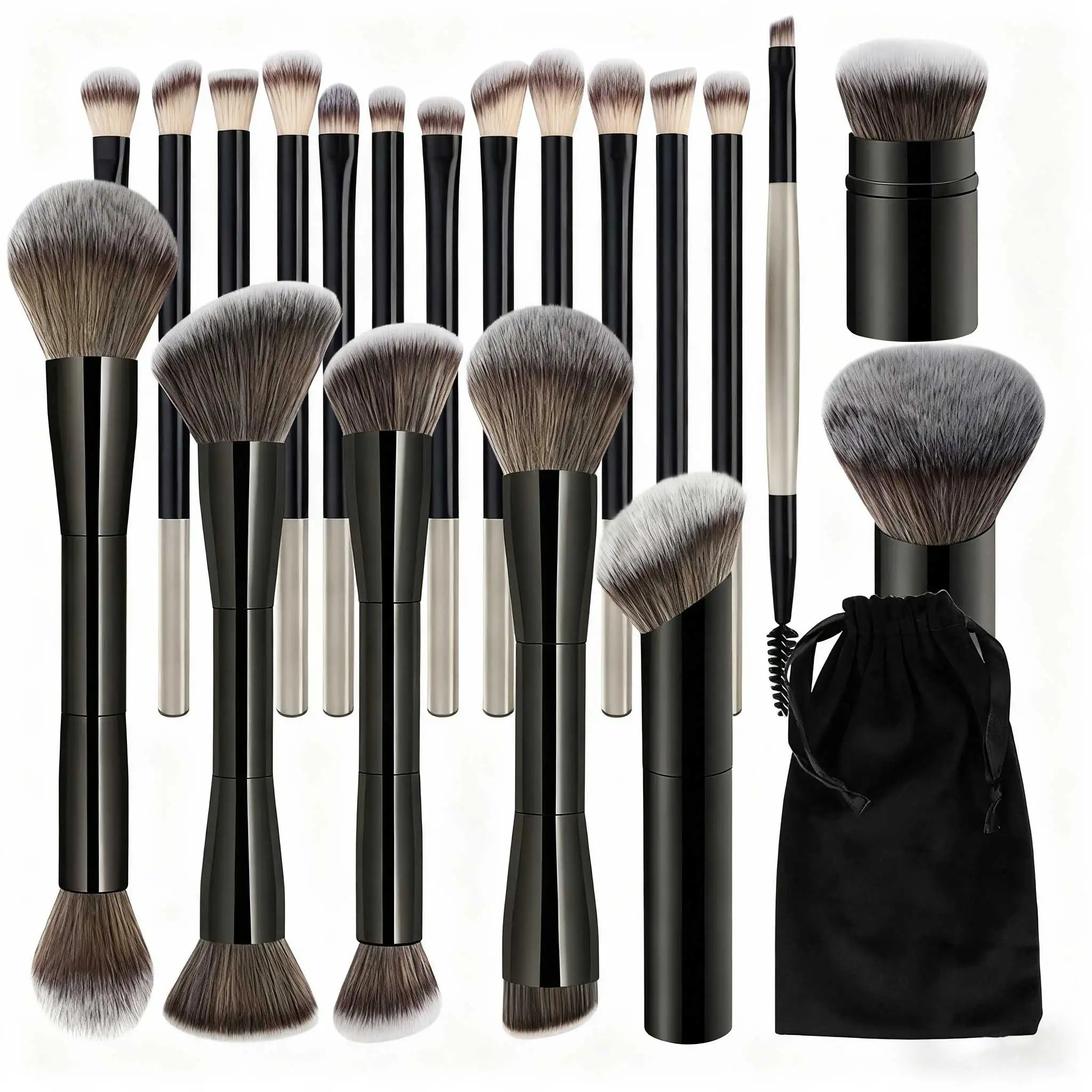 20pcs/set Pro Makeup Brushes Double Ended Foundation Concealers Blush Eye Shadows Brush for Liquid Cream Powder Blending