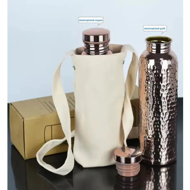 New 800ML Electroplated Copper Water Bottle One-Click Open Lid Stainless Steel Hammer Pattern Cup Sports Water Bottle