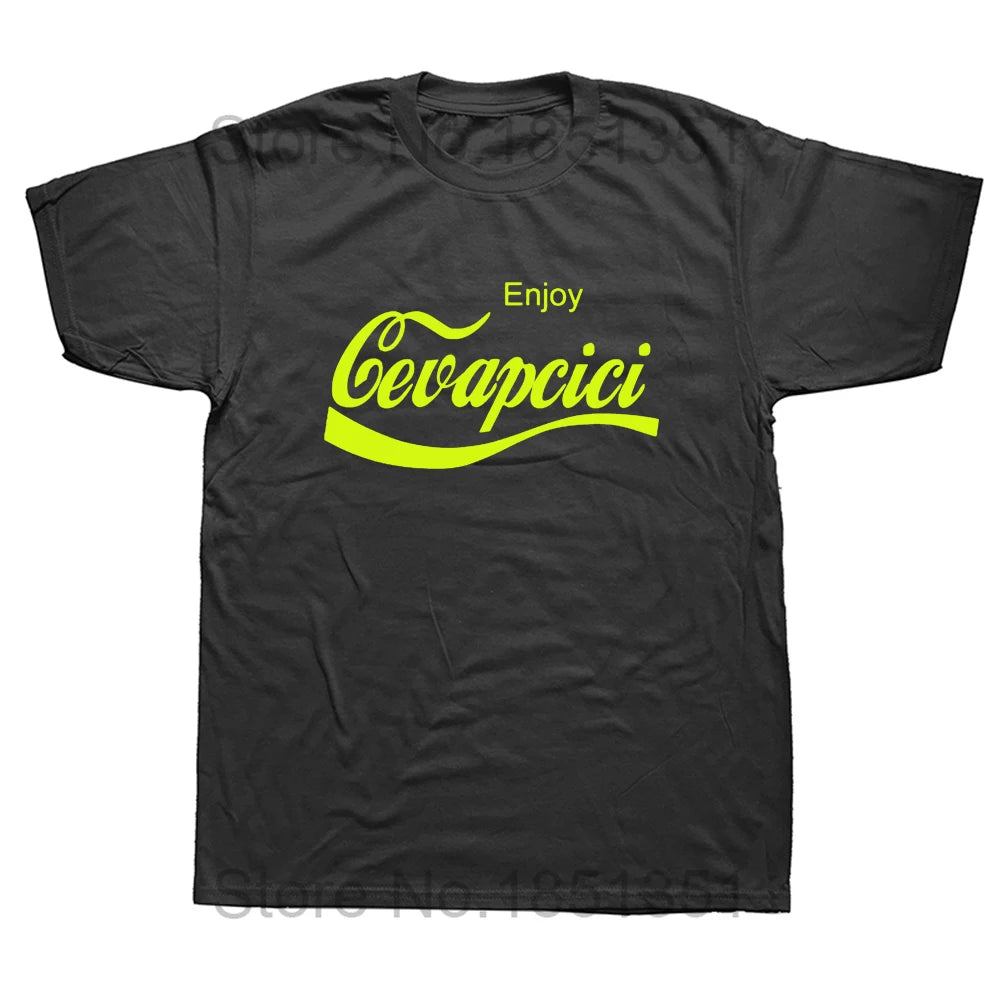 Enjoy Cevapcici Red T Shirt Print for Men Cotton New Cool Tee Cola Parody Retro Vintage Balkan Croatia Serbia Macedonia Cevape