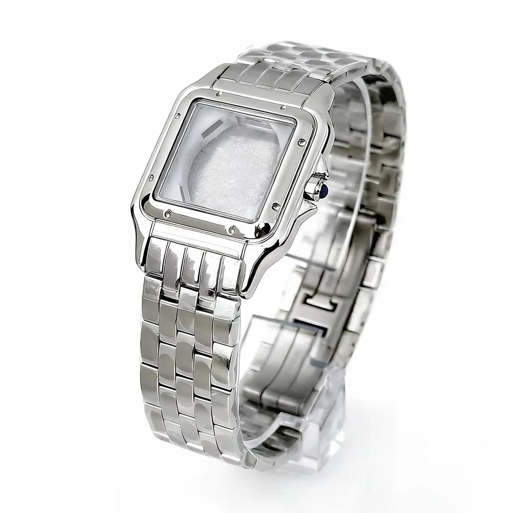 26.5mm Square Diamond Watch Case Fit 19mm Dial Two Blue Sword Shape Hands for Y120 Quartz Panther Cartier Movement Mod Parts