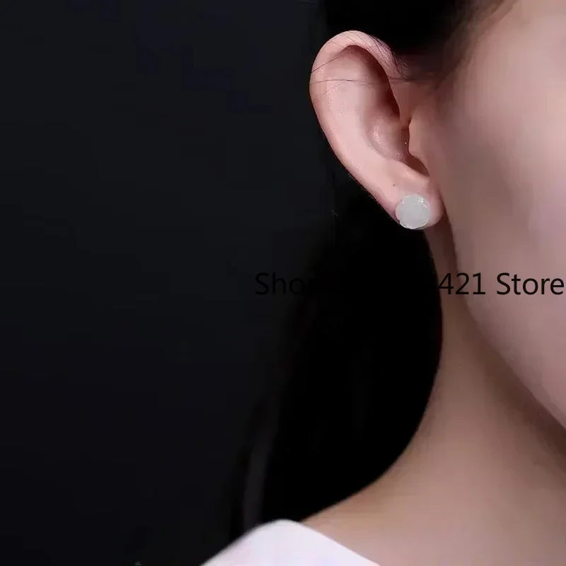 Natural Real Green Jade Rose Earrings 925 Sterling Silver Ear Studs Vintage Gemstone Jewelry TalismansEnergy Amulet Luxury Gift