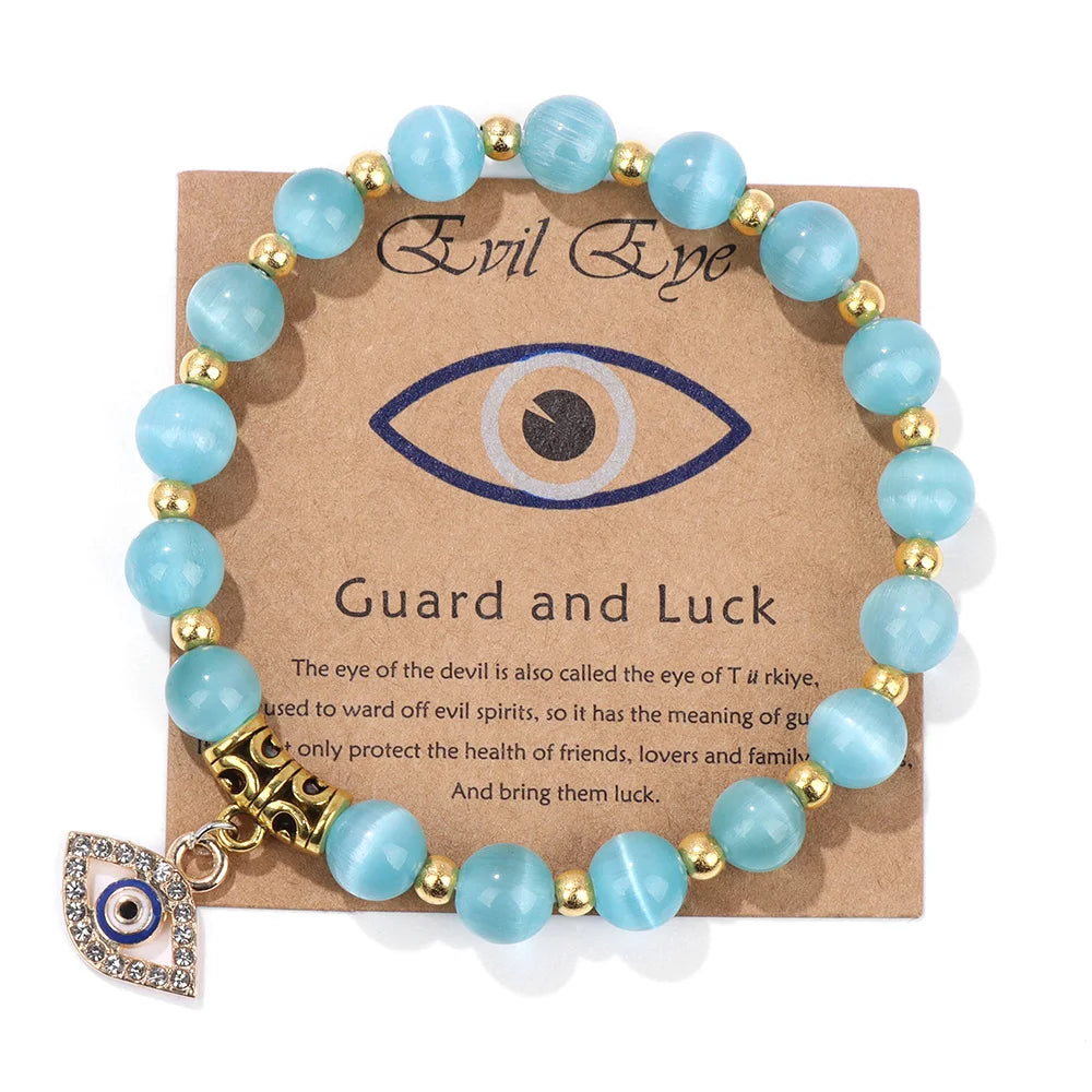 Green Aventurine Stone Card Bracelet Turkish Evil Eye Pendant Bracelets For Women Men Luck Protection Pray Meditation Jewelry