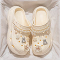 Pearl Chain Chunky Platform Sandals Women 2025 Summer Thick Bottom Beach Clogs Shoes Woman Fashion Flower Decor EVA Garden Shoes