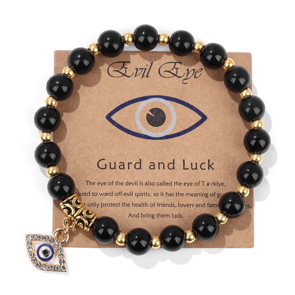Green Aventurine Stone Card Bracelet Turkish Evil Eye Pendant Bracelets For Women Men Luck Protection Pray Meditation Jewelry