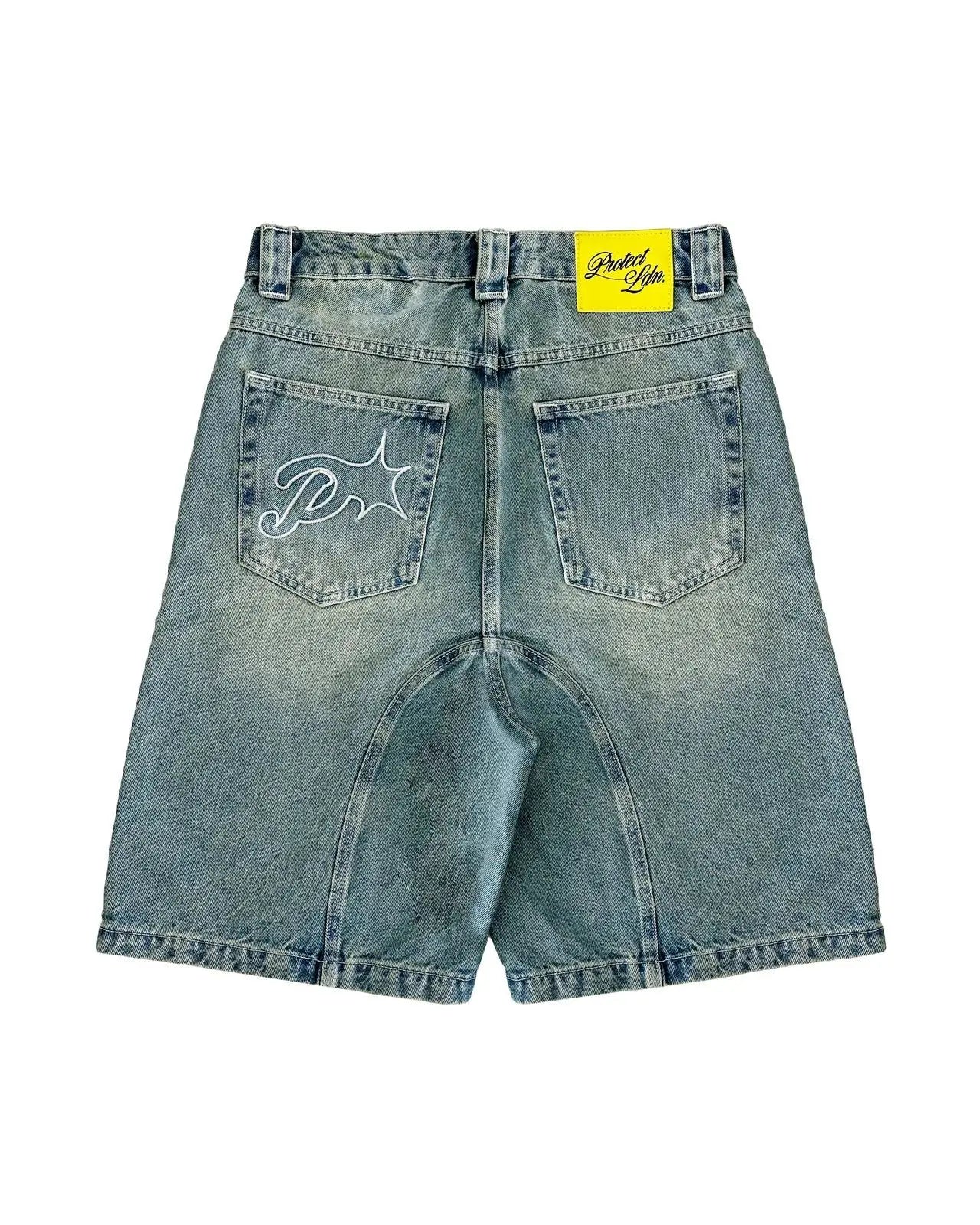 Vintage Y2k Men Women Harajuku Short Jeans Washed Embroidery American Retro Man Denim shorts Summer Loose Hip Hop Streetwear