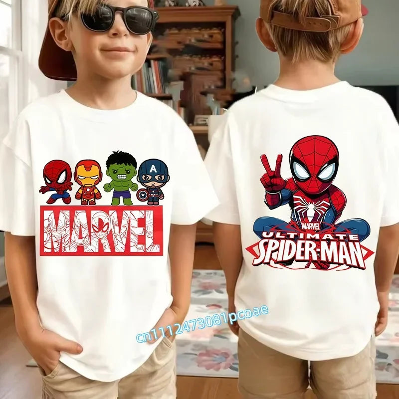 Kids Summer Cute Spider-Man Print Children's Short-Sleeved T-Shirt for Girls Boys 100% Cotton - Fashionable Short Sleeve