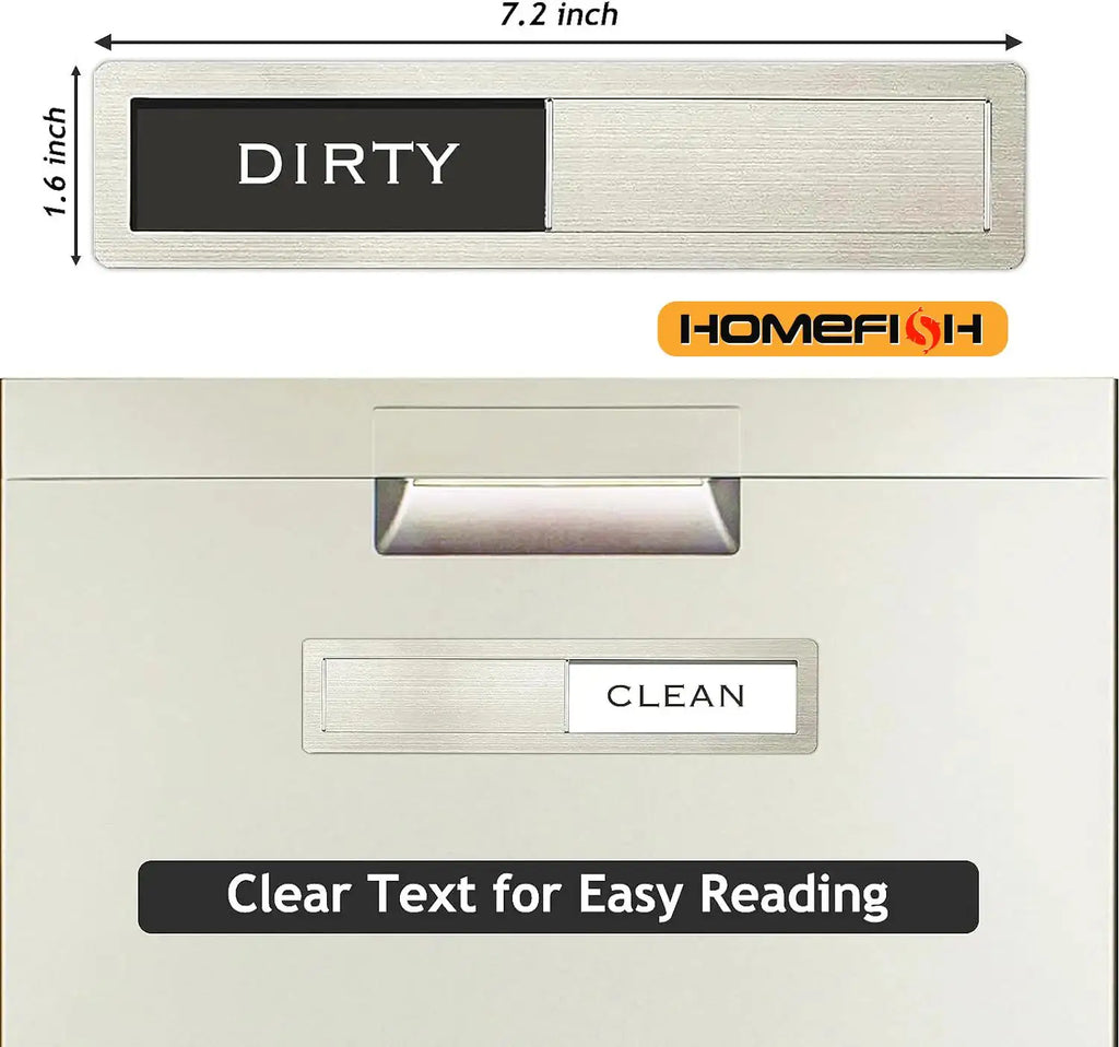 Dishwasher Magnet Clean Dirty Sign, Premium Stainless Steel Black and White Non-Scratch/Kitchen Decor/Easy to Read & Slide