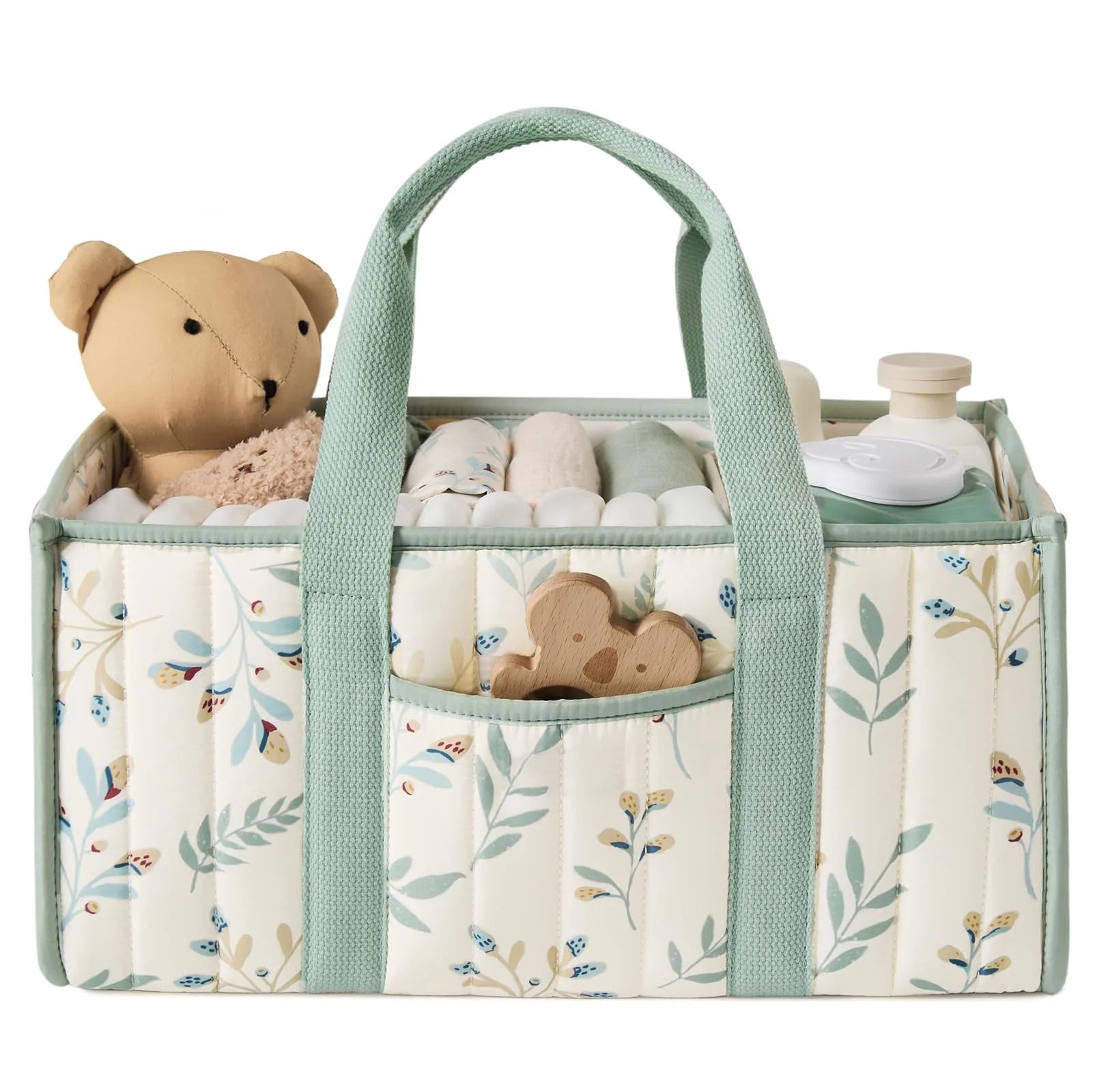 Diaper Caddy Organizer, Stylish Nursery Storage Basket, Gift for Baby Shower, Newborn Essentials, Floral Beige