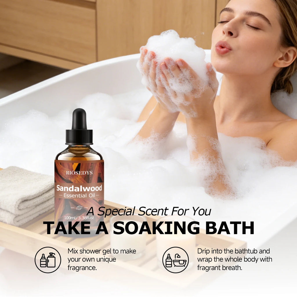 SANDALWOOD ESSENTIAL OIL moisturizing and nourishing massage oil suitable for skincare, fragrance, massage, and all skin types.
