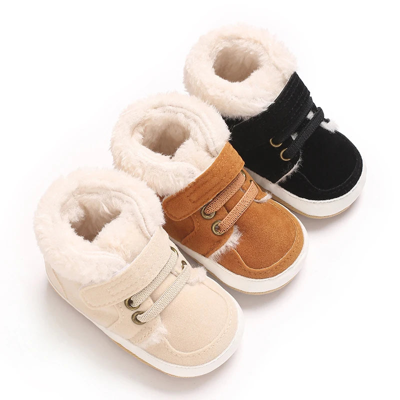 HAIZHIW 0-18M NEW Winter Baby Boys Girls High Tops Sneakers Rubber Anti-Slip Sole Fleece for Warmth Infant Newborn Shoes