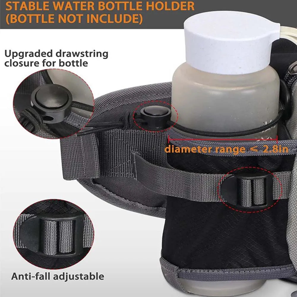 Multi-functional sports water bottle waist bag, men's and women's universal running backpack, outdoor hiking waist bag