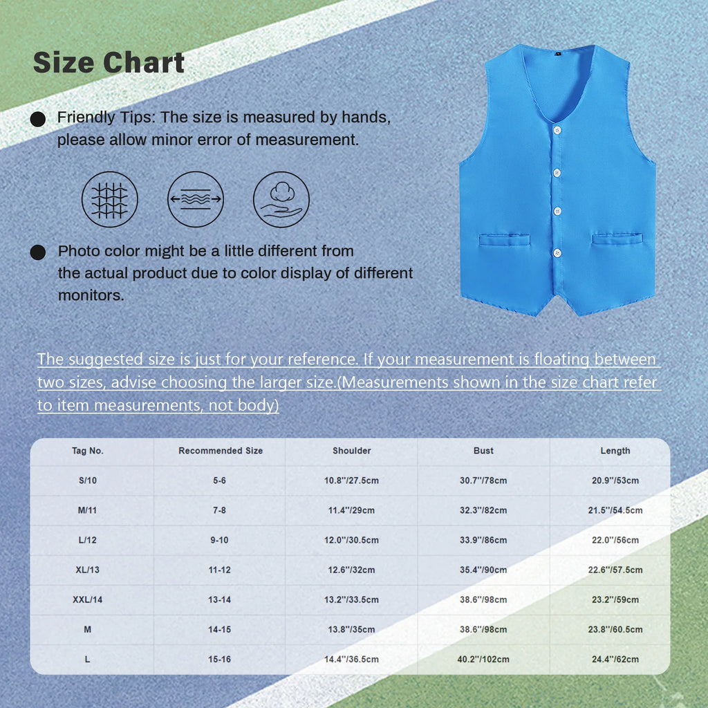 Kids Boys Girls Button Volunteer Vest Solid Color V Neck Sleeveless Waistcoat Volunteers School Camp Activities Uniform