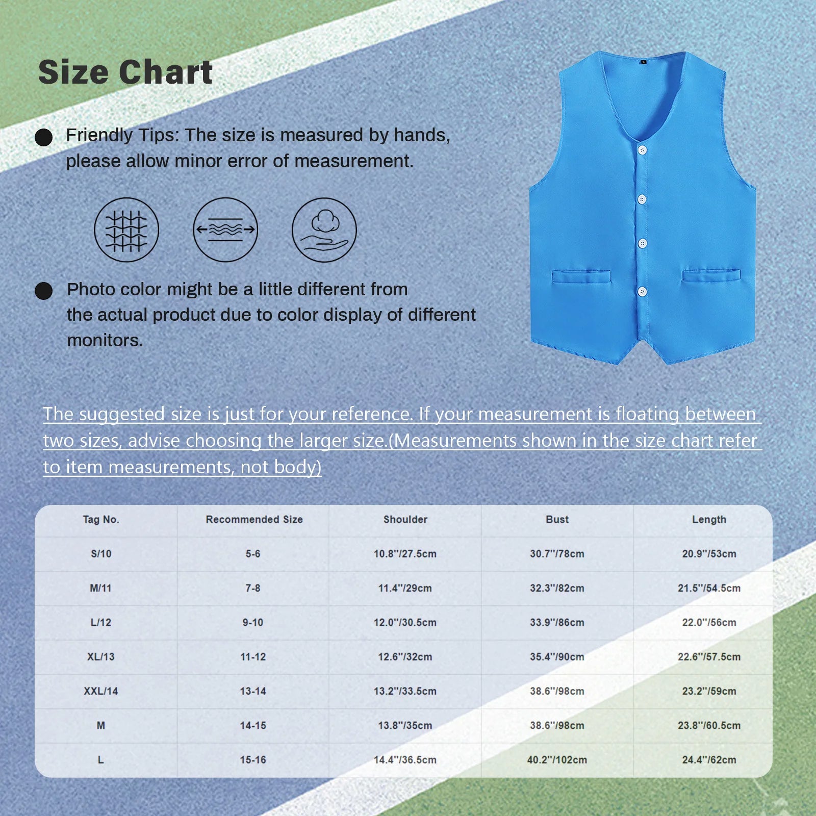 Kids Boys Girls Button Volunteer Vest Solid Color V Neck Sleeveless Waistcoat Volunteers School Camp Activities Uniform