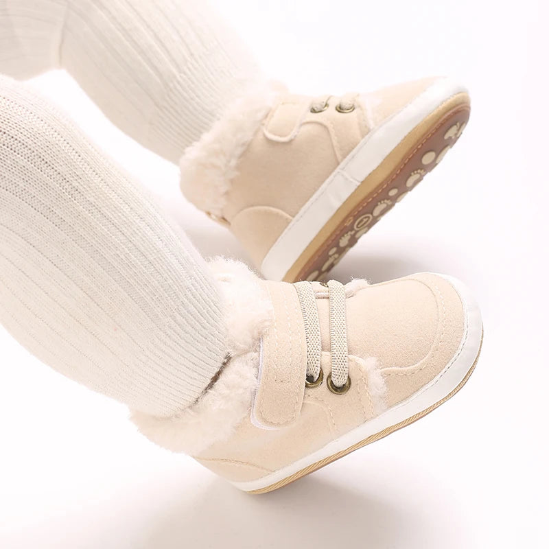 HAIZHIW 0-18M NEW Winter Baby Boys Girls High Tops Sneakers Rubber Anti-Slip Sole Fleece for Warmth Infant Newborn Shoes
