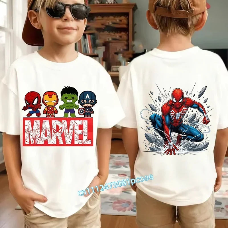 Kids Summer Cute Spider-Man Print Children's Short-Sleeved T-Shirt for Girls Boys 100% Cotton - Fashionable Short Sleeve