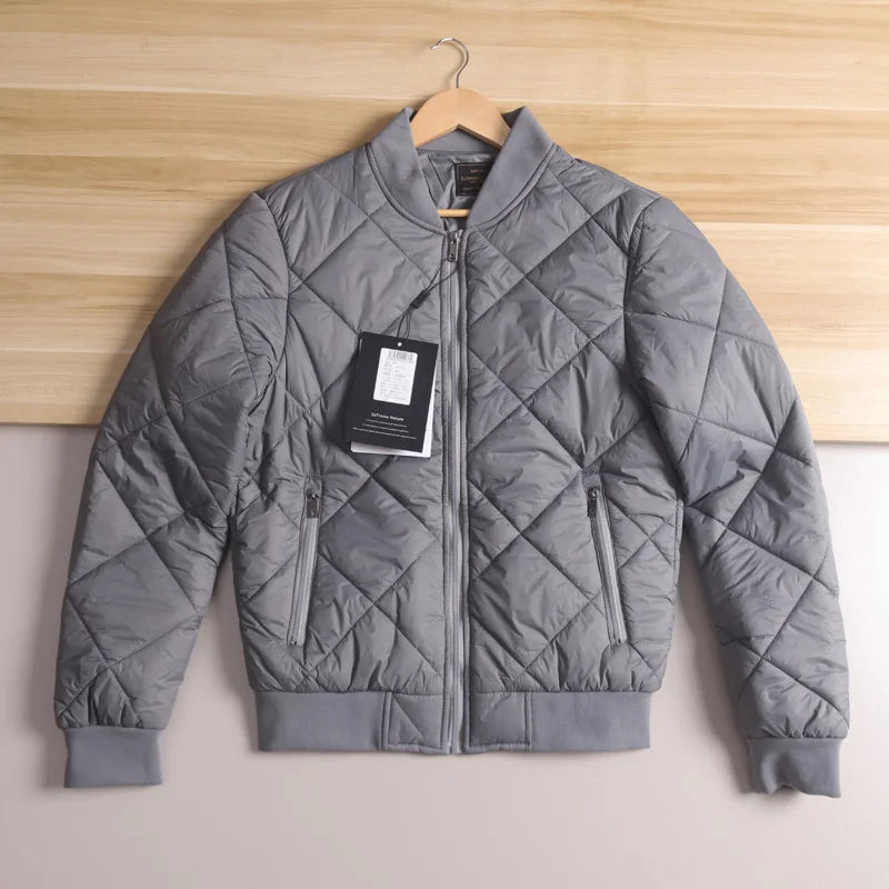 Warmth And Style: Men's Cotton Jacket with Quilted Diamond Pattern And Baseball Collar Lightweight Autumn Winter Outerwear