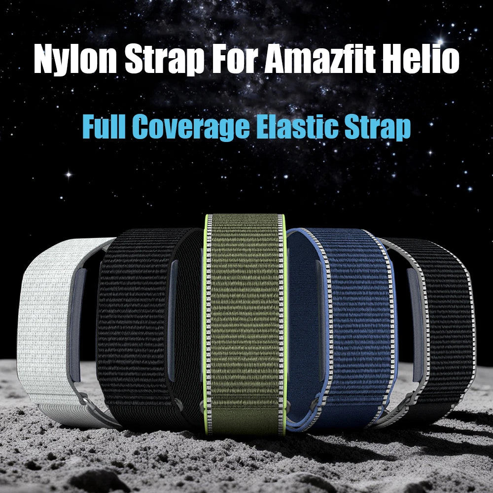 Full Coverage Nylon Elastic Armband Wristband for Amazfit Helio Adjustable Genuine Leather Hook and Loop Water-Resistant Strap